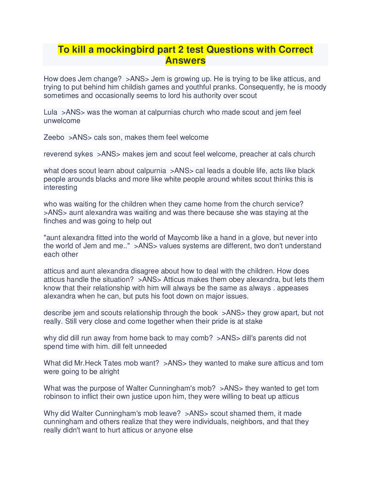 To Kill a Mockingbird Full Solution Pack (All To Kill a Mockingbird